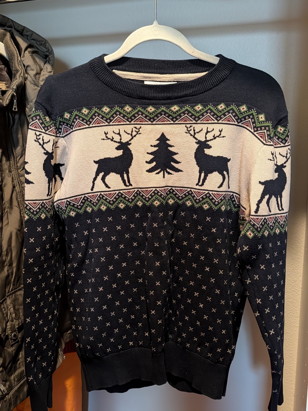 Men's / Unisex Navy Reindeer Pattern Crewneck Sweater 100%Cotton Size M